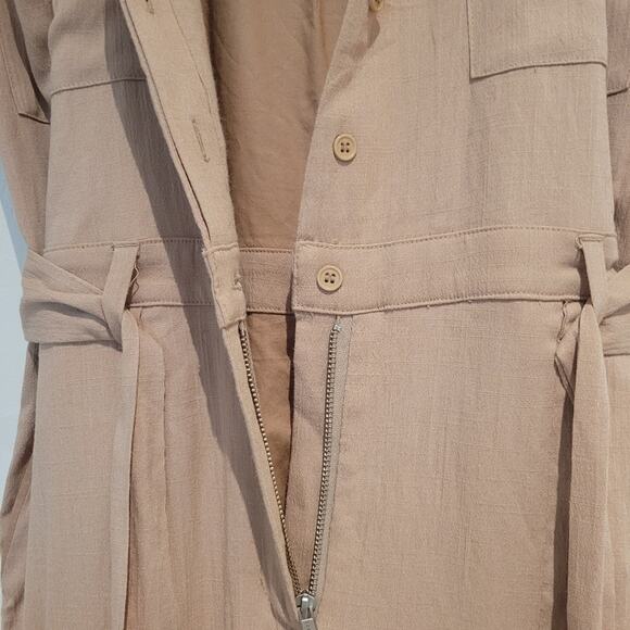 Lovers + Friends "Whitney" Linen Blend Short Sleeve Jumpsuit, Natural Tan, Sz S - Picture 8 of 12